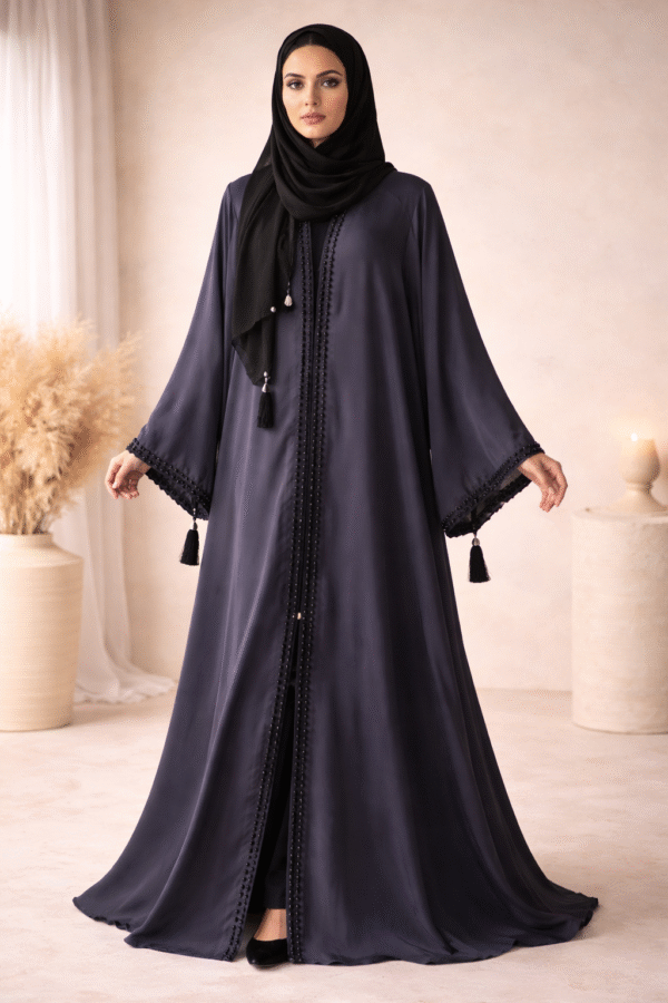 Zarafshan Slate Grey Beaded Abaya