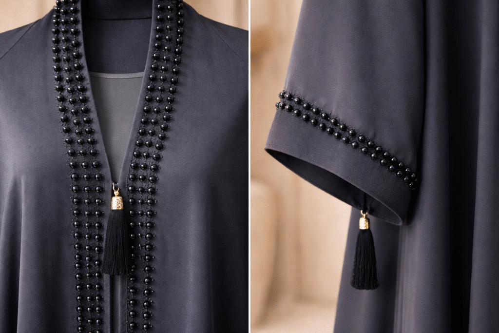 Zarafshan Slate Grey Beaded Abaya