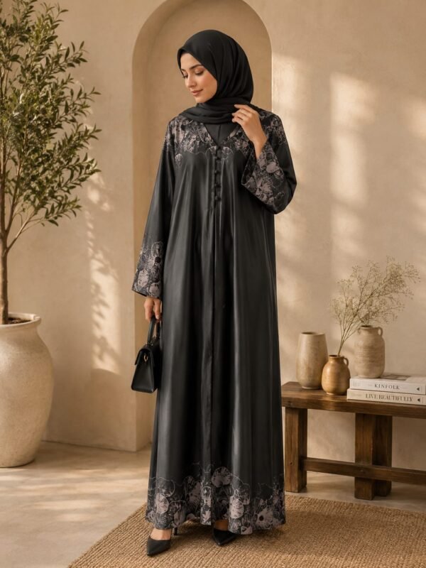 Layali Noir Printed Abaya
