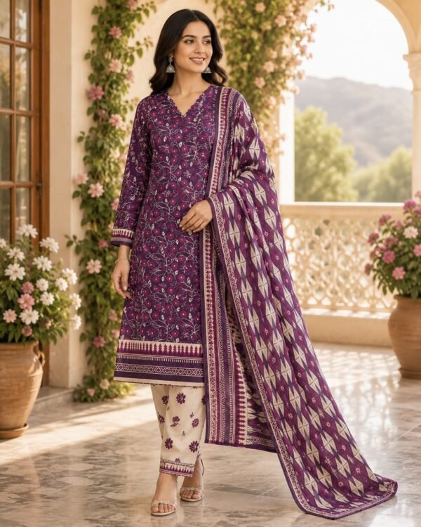 Tawakkal Plum Lawn Suit