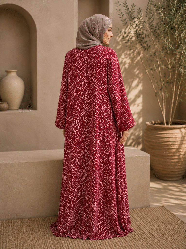 Crimson Serenity Abaya