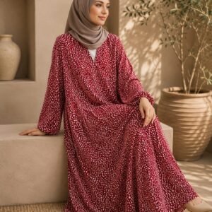 Crimson Serenity Abaya