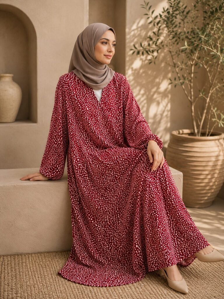 Crimson Serenity Abaya