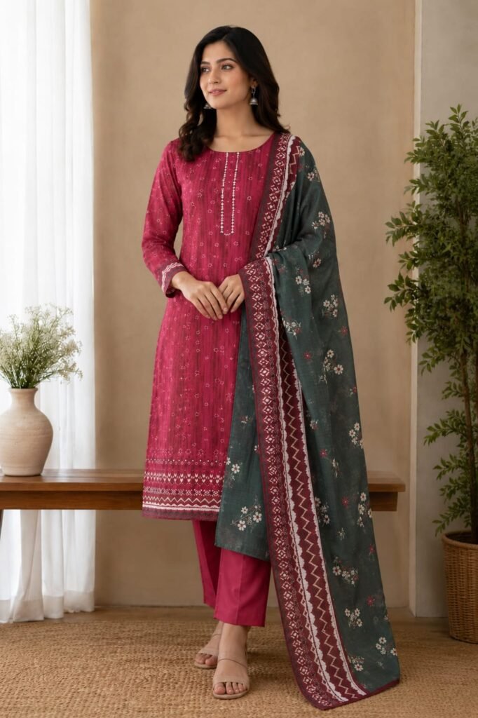 Bin Saeed Ruby Meadow Lawn Suit