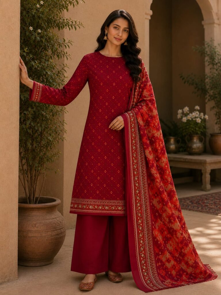 Bin Saeed Red Lawn Suit