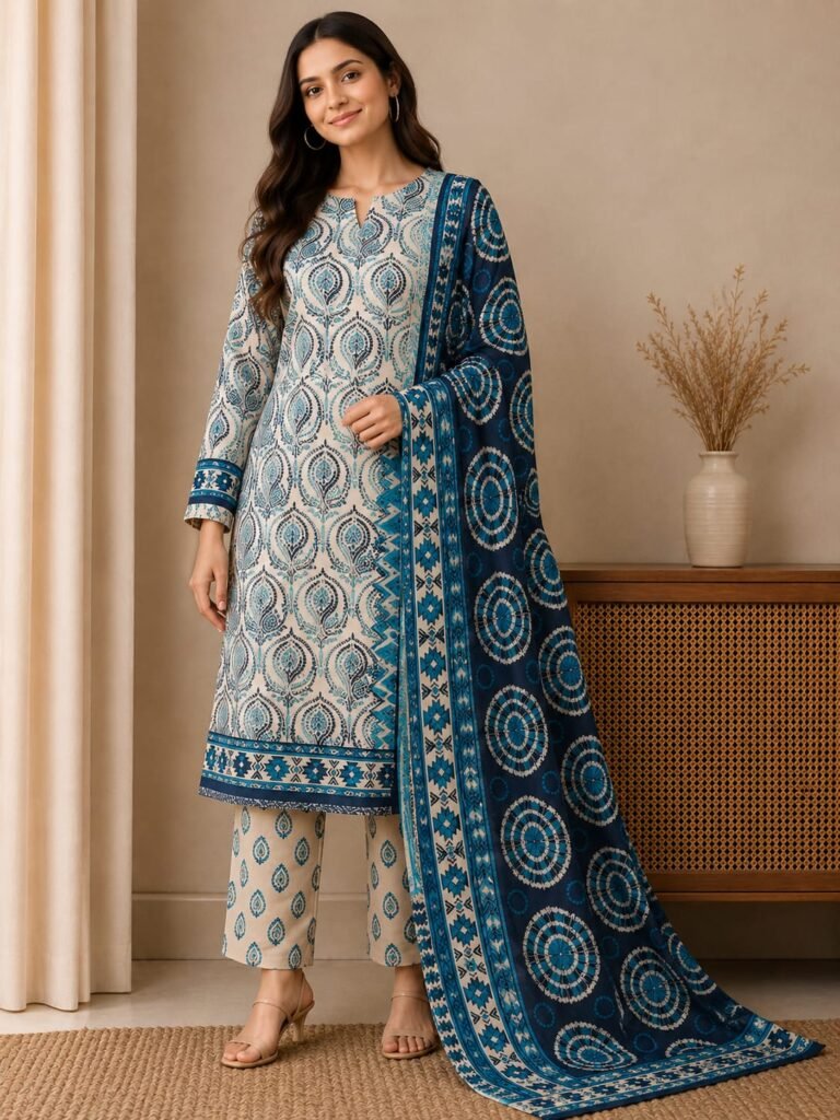 Tawakkal Blue Leaves Lawn Suit
