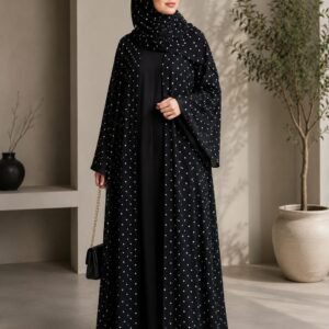 Black Polka Dots Double Abaya