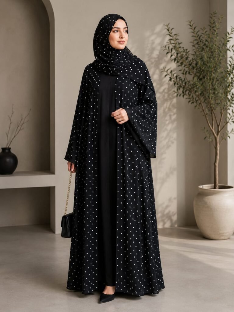 Black Polka Dots Double Abaya