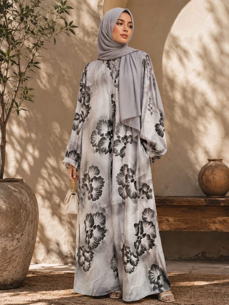 Silver Bloom Abaya