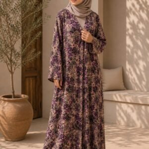 Midnight Bloom Linen Abaya
