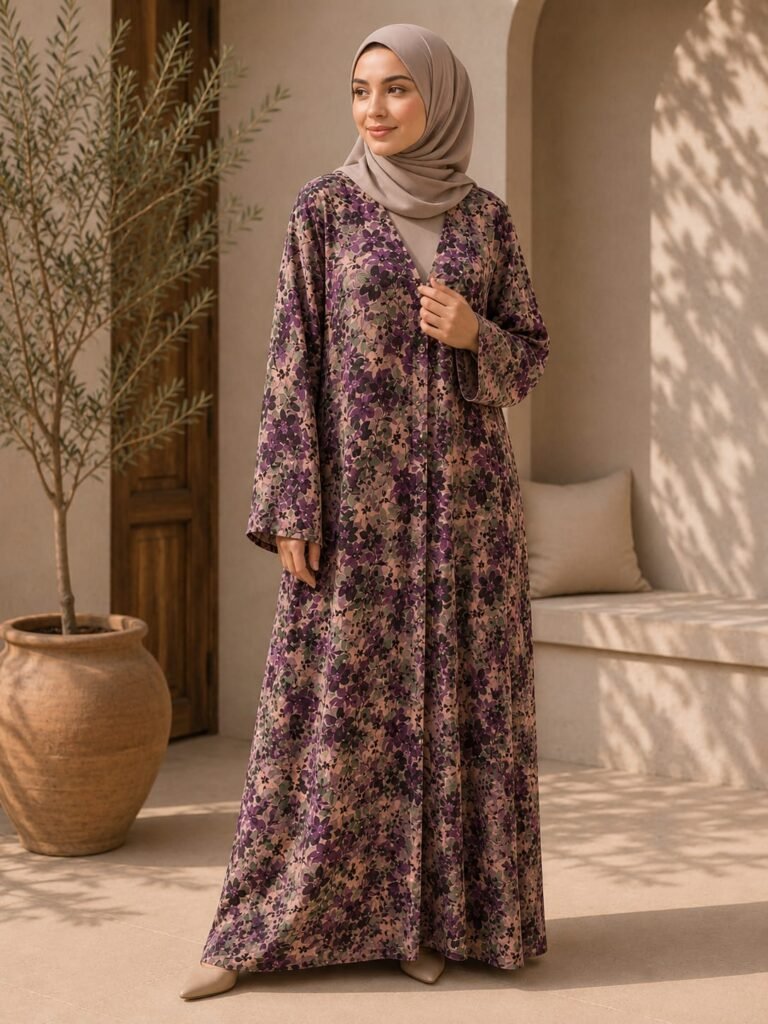 Midnight Bloom Linen Abaya